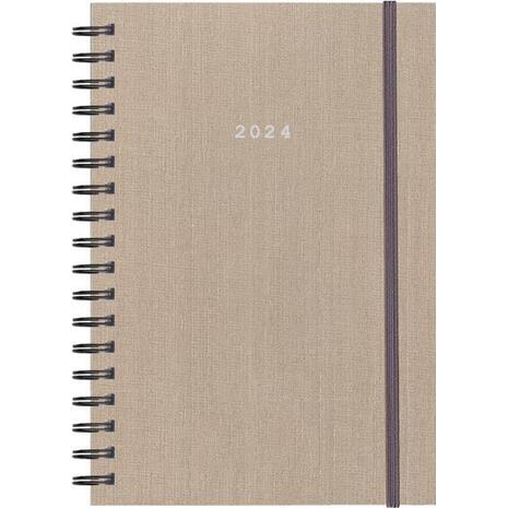 Ημερολόγιο ημερήσιο σπιράλ NEXT Fabric Plus με λάστιχο 17x25 cm 2024 μπεζ